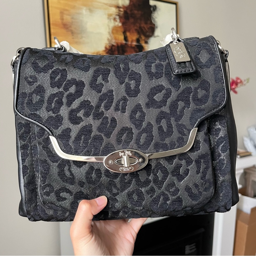 NWOT NEW COACH MADISON CHENILLE LEOPARD SMALL SADIE FLAP SATCHEL HANDBAG 26284 - Picture 7 of 8